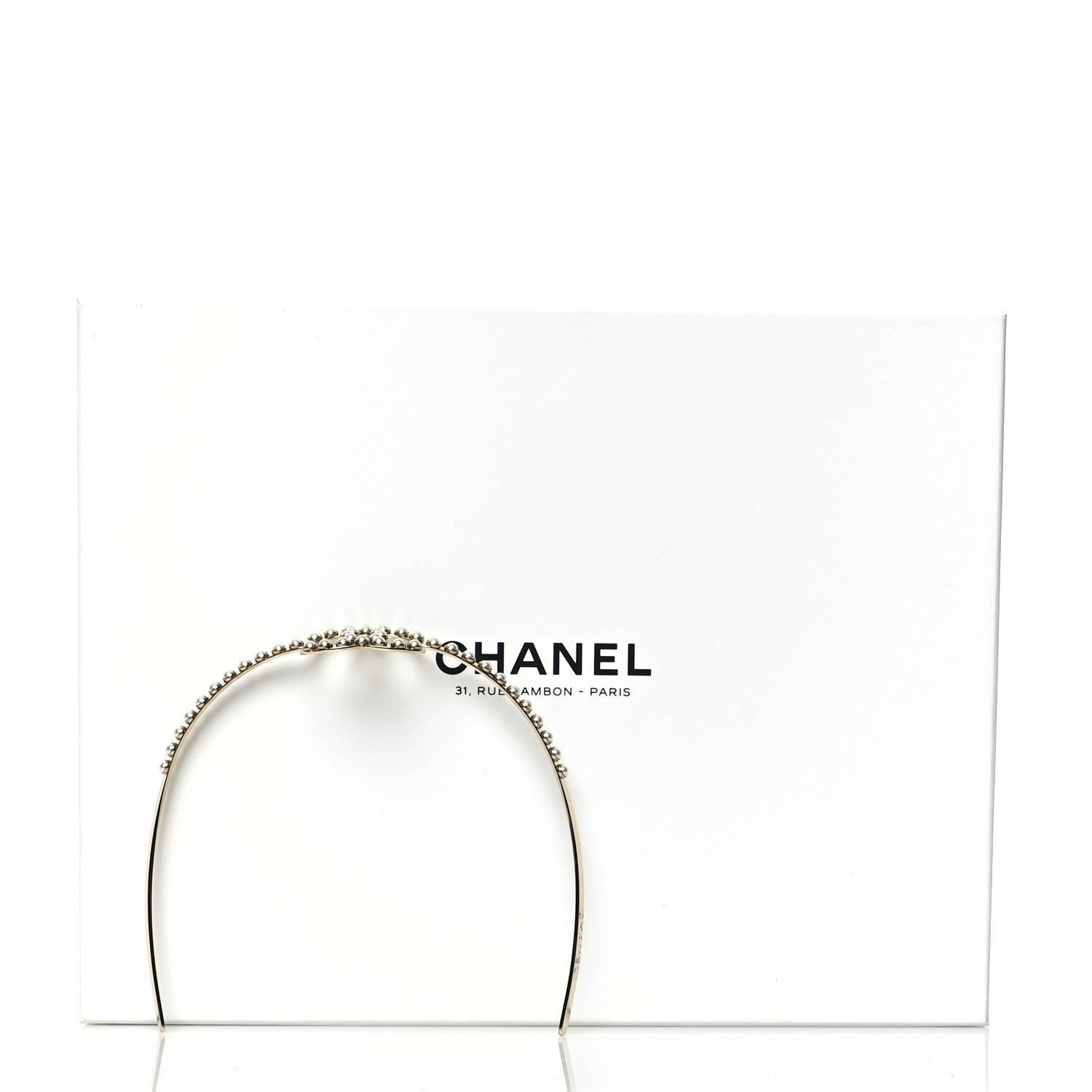 Chanel Metal Pearl CC Headband Light Gold 5 of 5