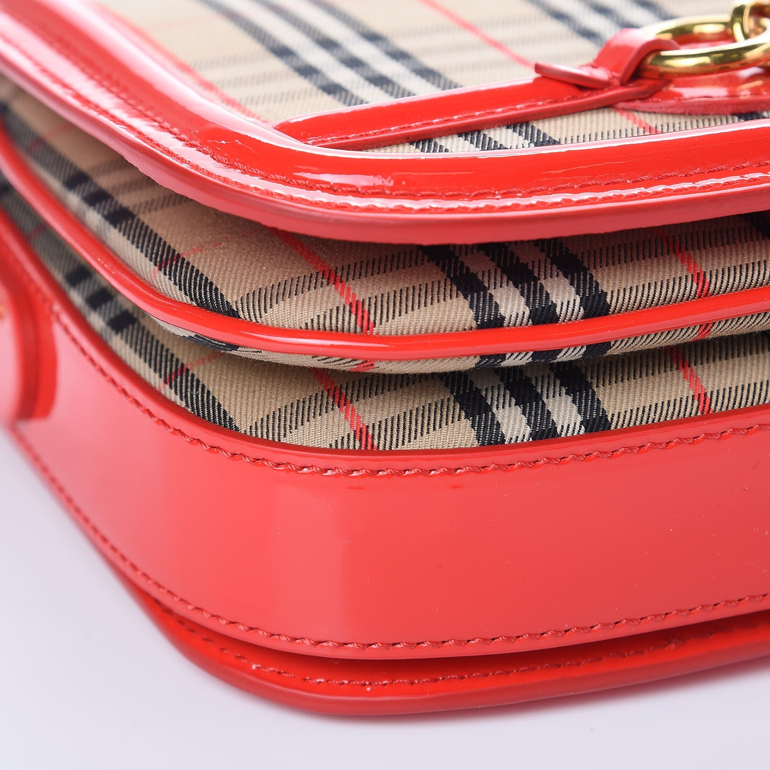 Burberry Patent 1983 Knight Check Link Shoulder Bag Bright Red 8 of 9