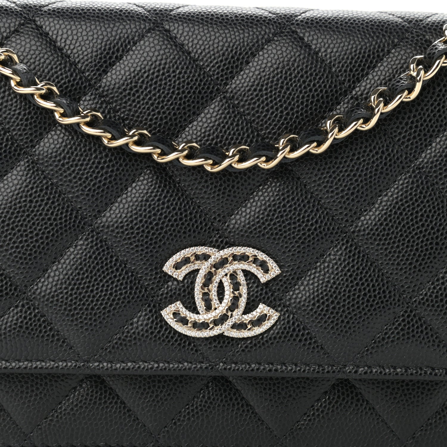 Chanel Caviar Quilted Crystal CC Wallet On Chain WOC Black 9 of 13