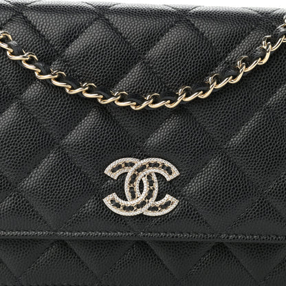 Chanel Caviar Quilted Crystal CC Wallet On Chain WOC Black 9 of 13
