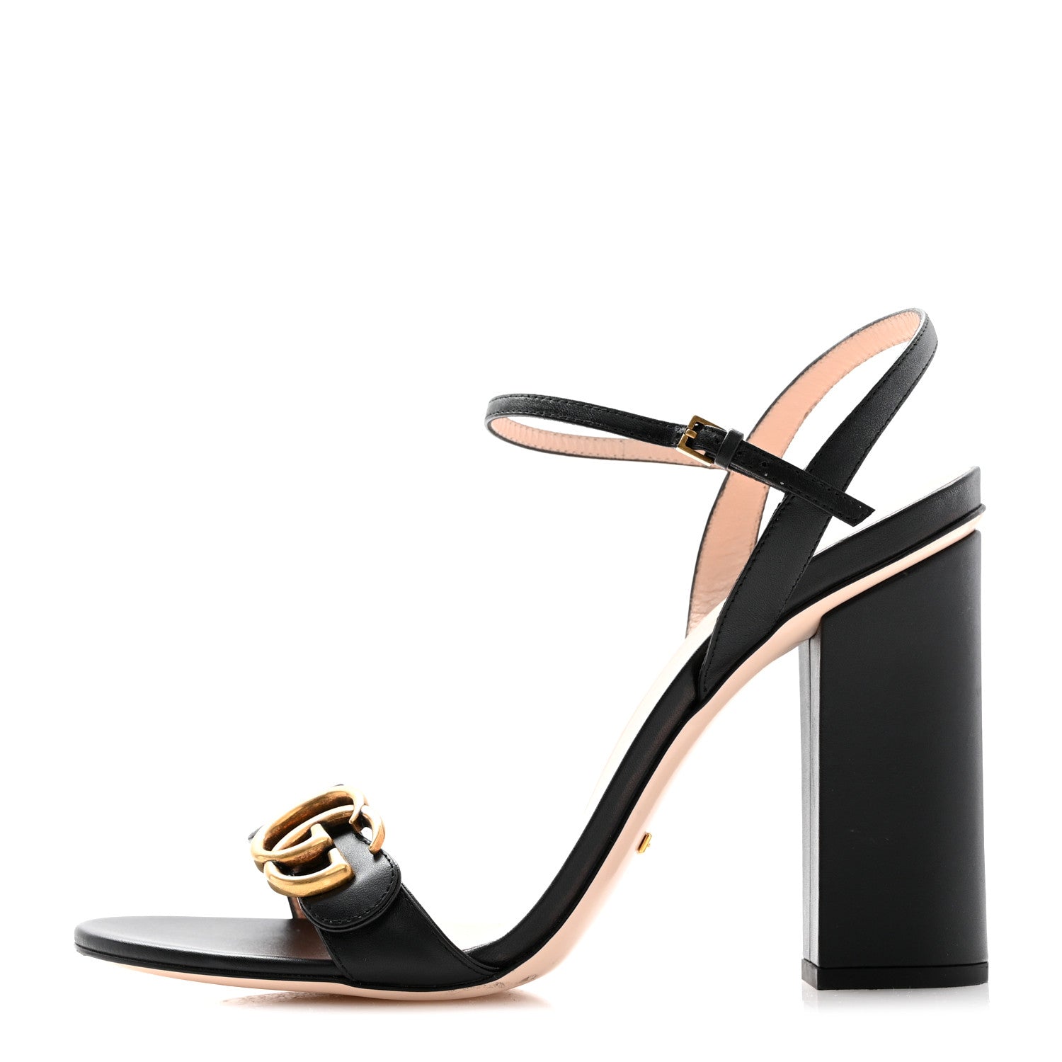 Gucci Lifford Calfskin GG Marmont Ankle Wrap 105mm Sandals 41 Black 1 of 9