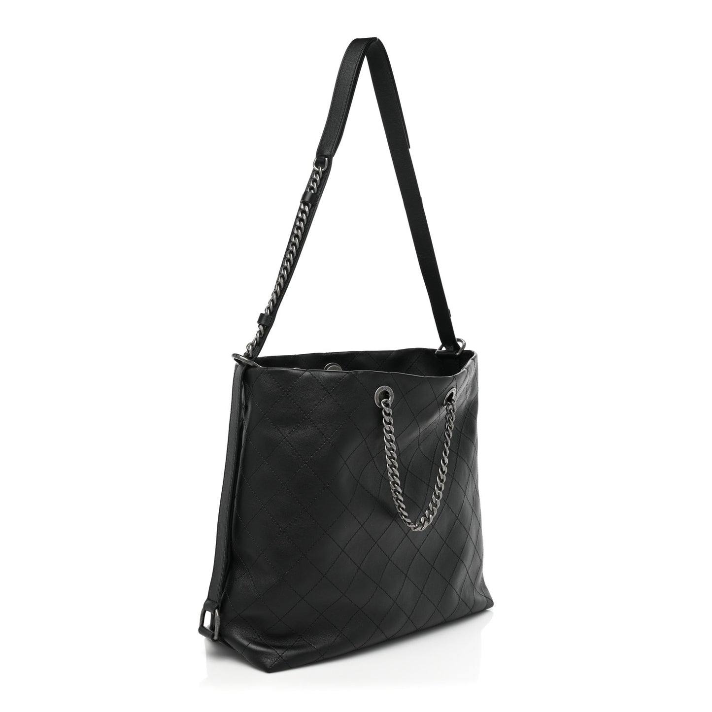 Calfskin Stitched Large Hobo Black
