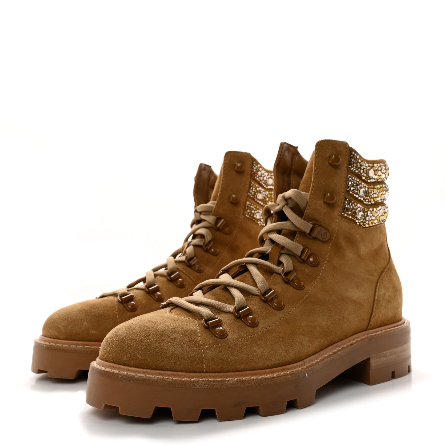 Suede Swarovski Crystal Womens Eshe Flat Boots 38 Camel