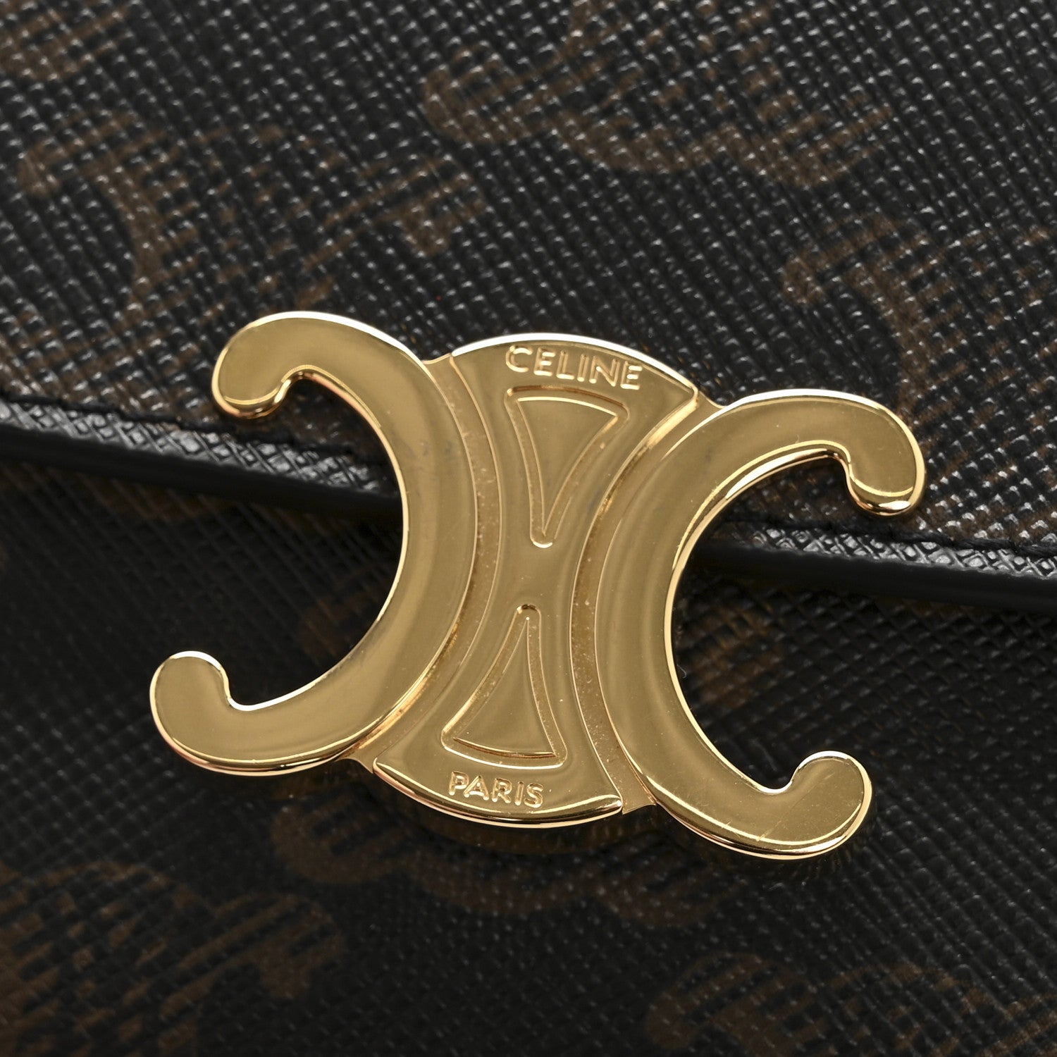 Celine Triomphe Canvas Calfskin Flap Card Holder Tan 9 of 10