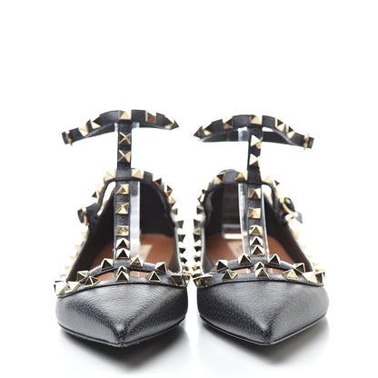 Valentino Garavani Pebbled Calfskin Rockstud Cage Ballerina Flats 38 Deep Denim 2 of 9