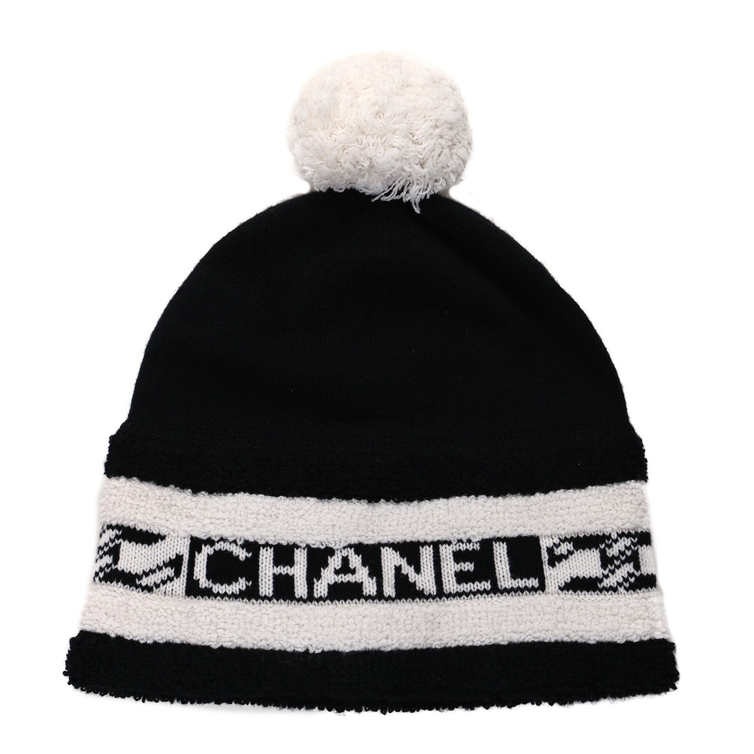 Chanel Cashmere CC Beanie Hat Ecru Black 2 of 5