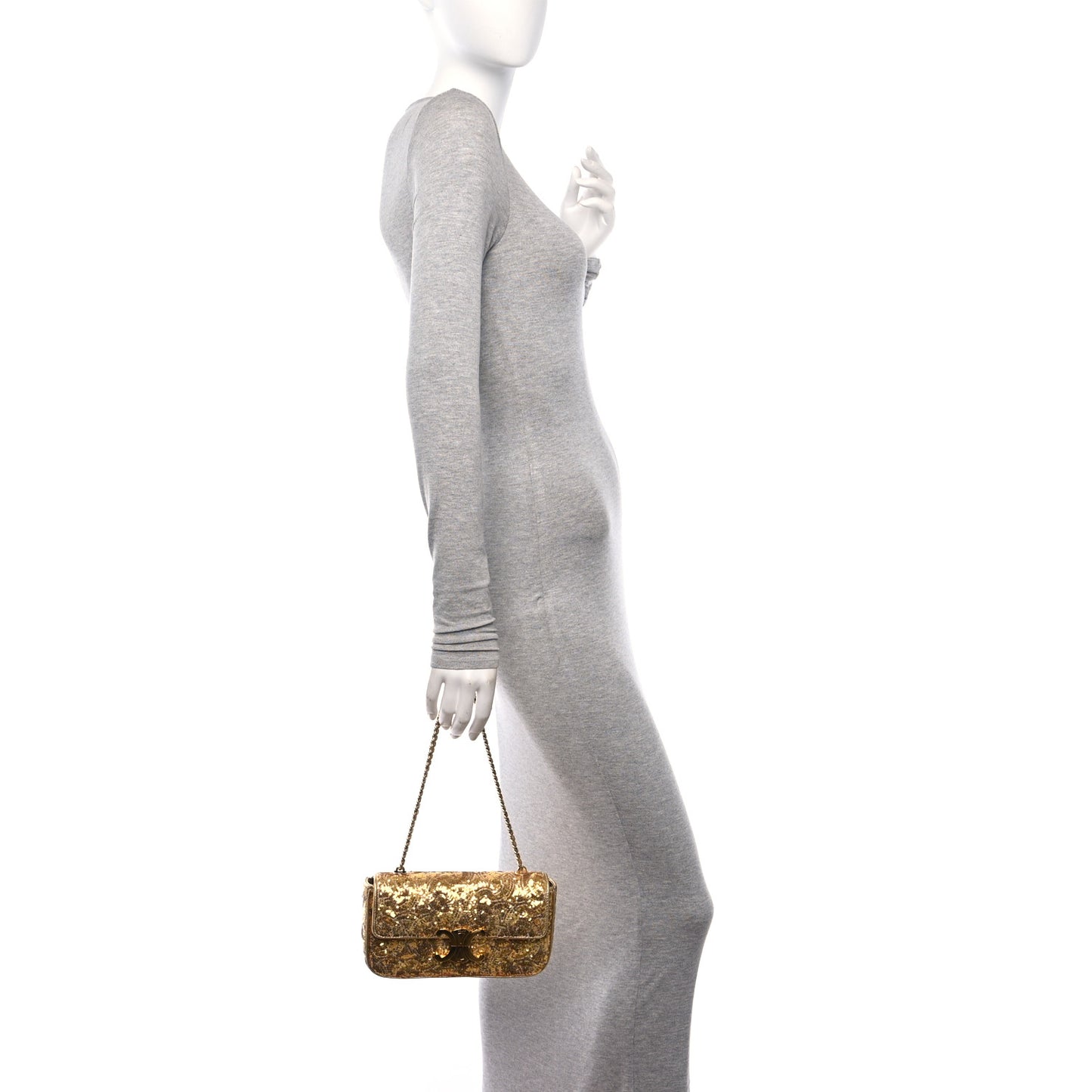 Sequin Triomphe Chain Shoulder Bag Gold