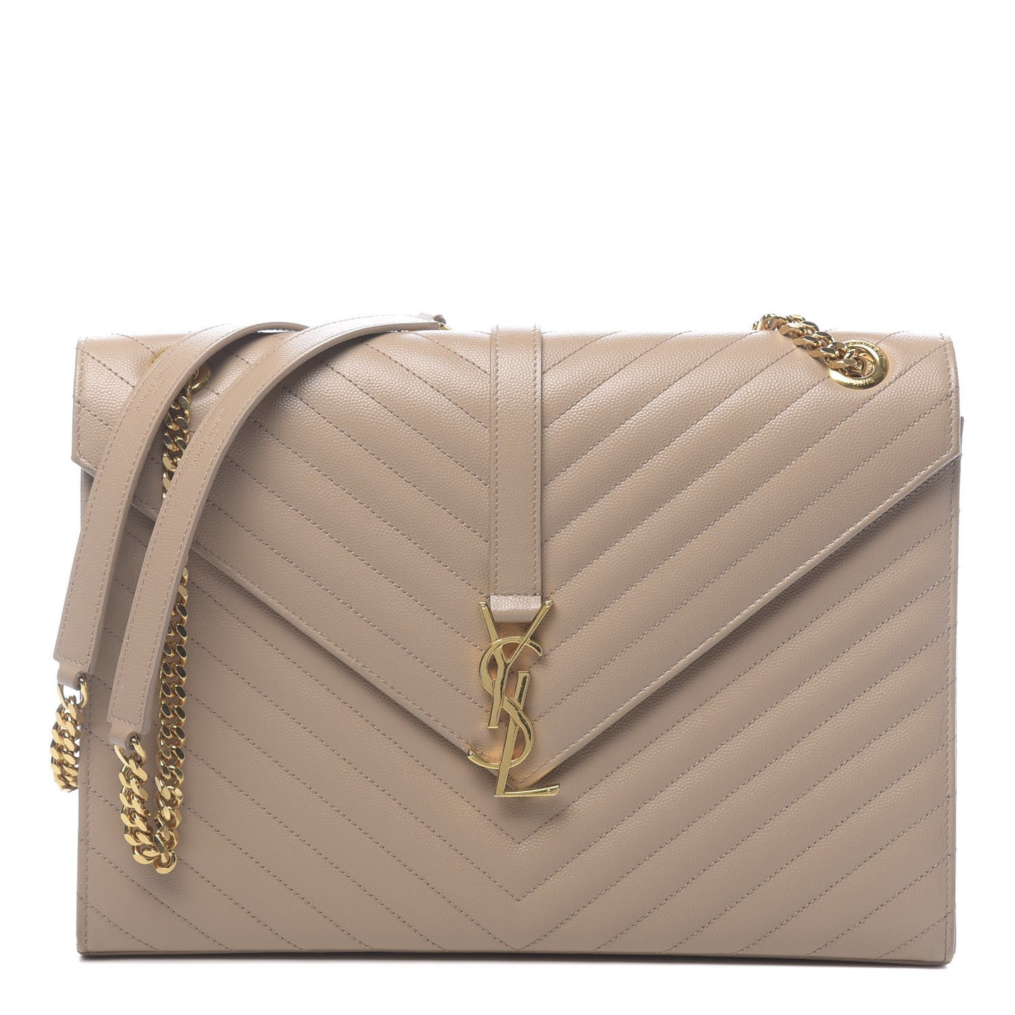 Grain De Poudre Matelasse Chevron Large Monogram Satchel Dark Beige