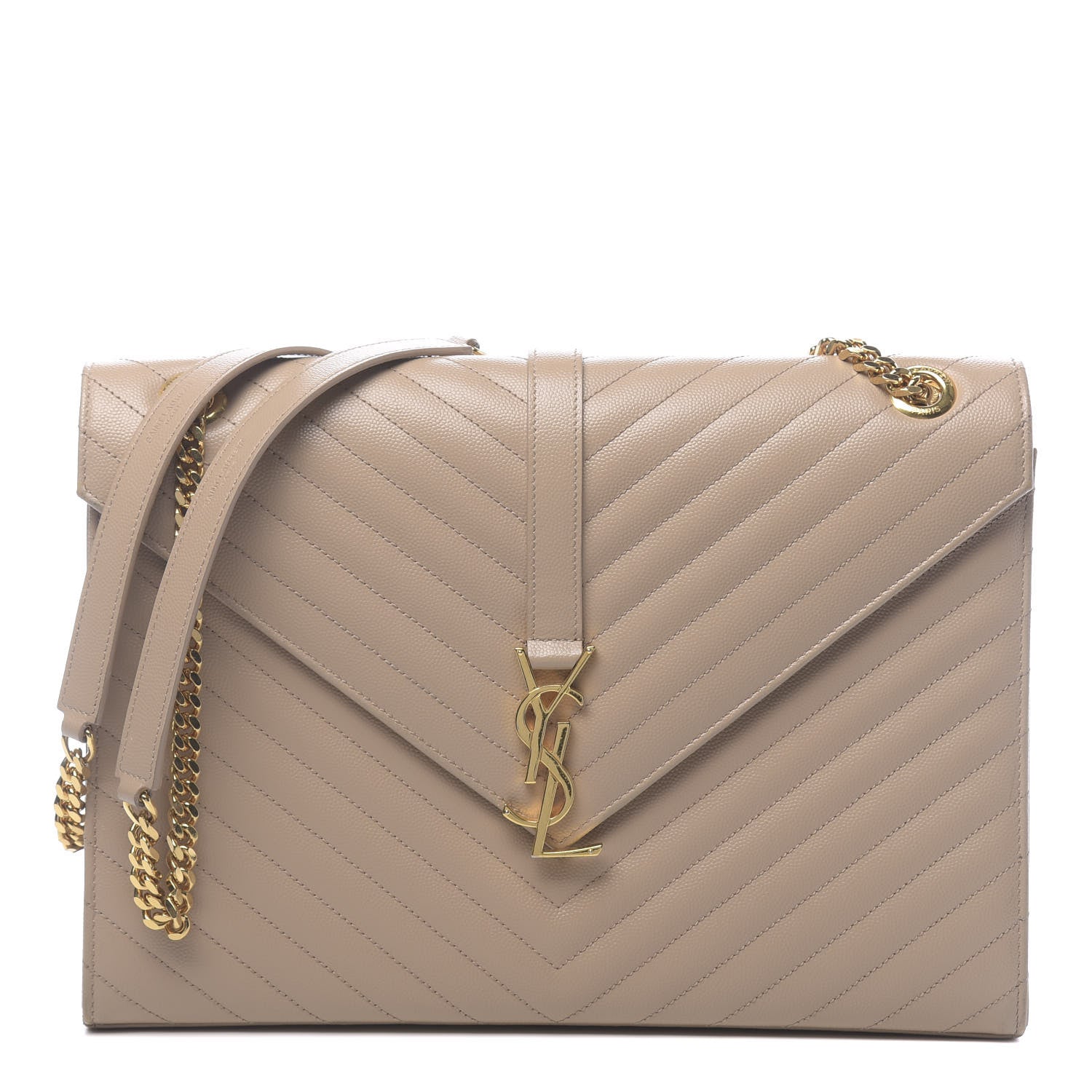 Saint Laurent Grain De Poudre Matelasse Chevron Large Monogram Satchel Dark Beige 1 of 10