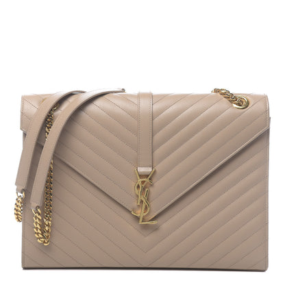 Saint Laurent Grain De Poudre Matelasse Chevron Large Monogram Satchel Dark Beige 1 of 10
