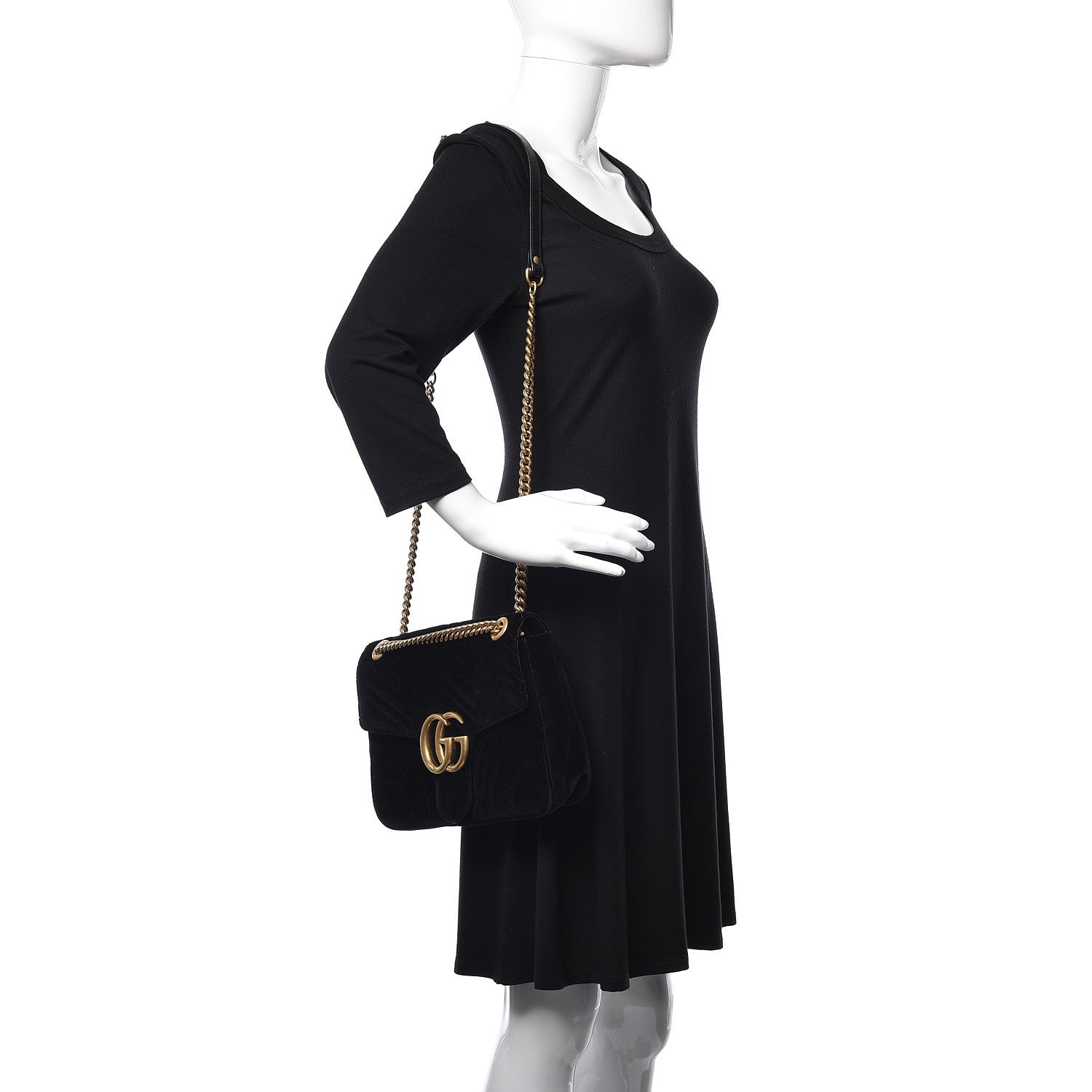 Gucci Velvet Matelasse Medium GG Marmont Shoulder Bag Black 2 of 11