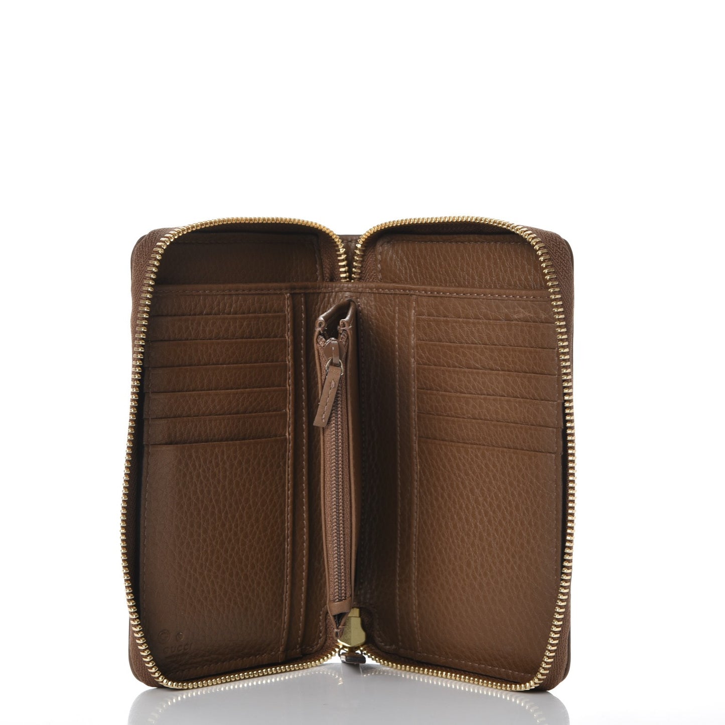 Pebbled Calfskin Zip Around Wallet Maple Brown