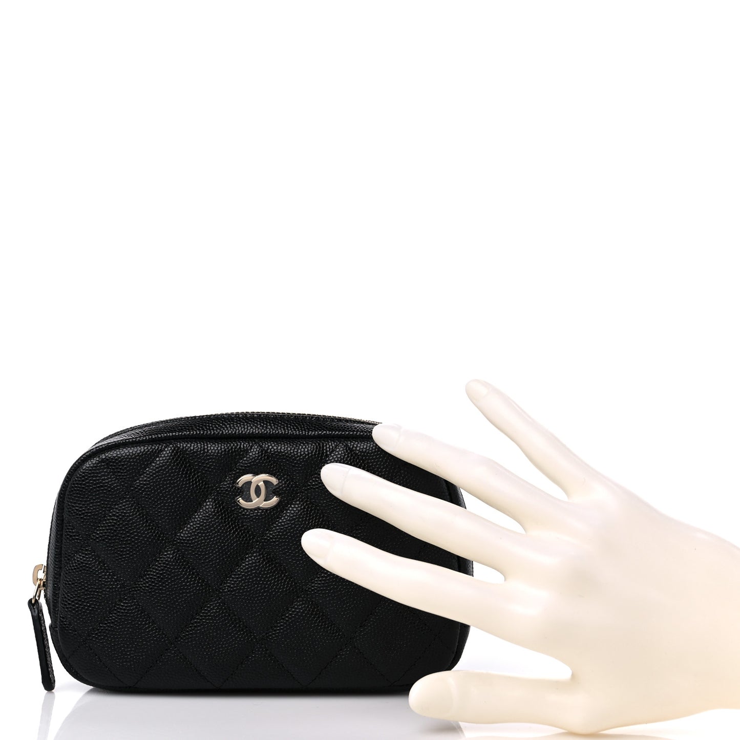 Caviar Quilted Curvy Pouch Cosmetic Case Black