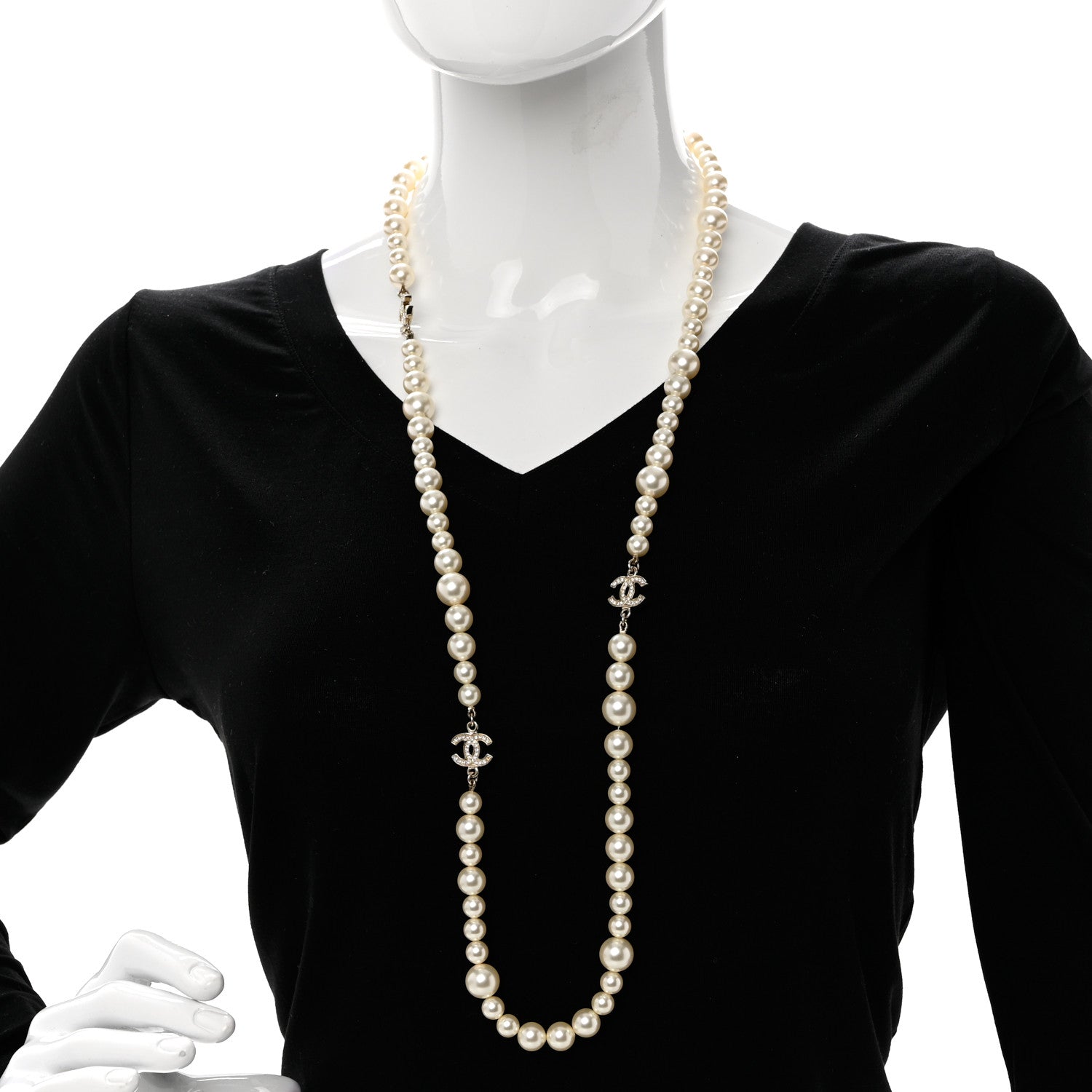 Chanel Pearl Crystal CC Long Necklace Gold 2 of 6
