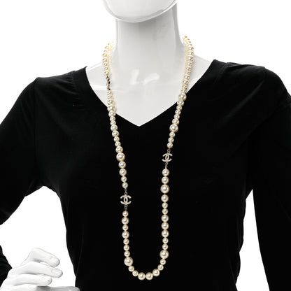 Chanel Pearl Crystal CC Long Necklace Gold 2 of 6