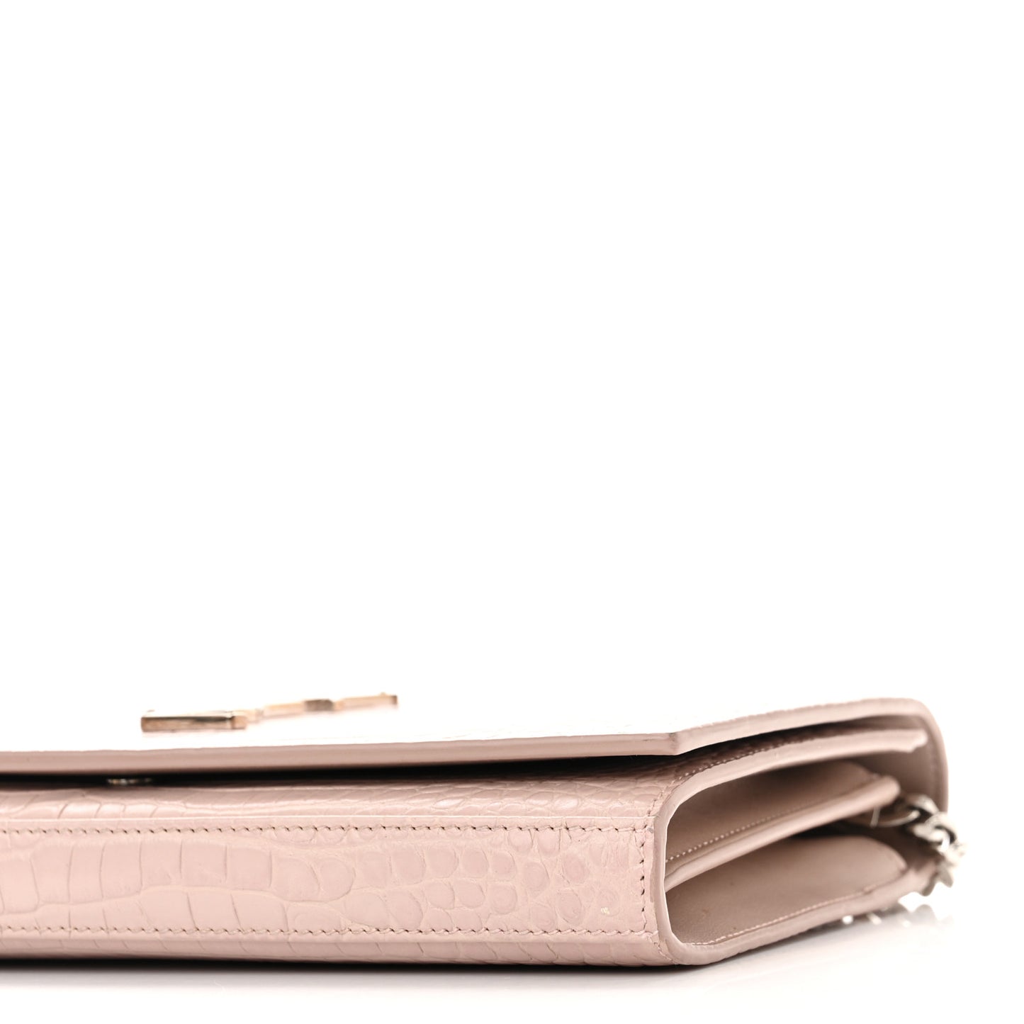 Calfskin Crocodile Embossed Monogram Chain Wallet Rose Antic