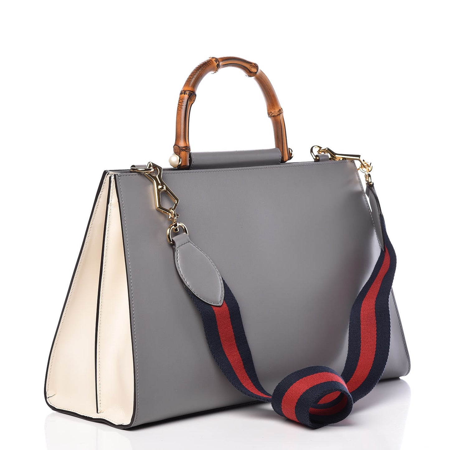 Nappa Bamboo Web Medium Nymphaea Top Handle Bag Deep Grey Mystic White