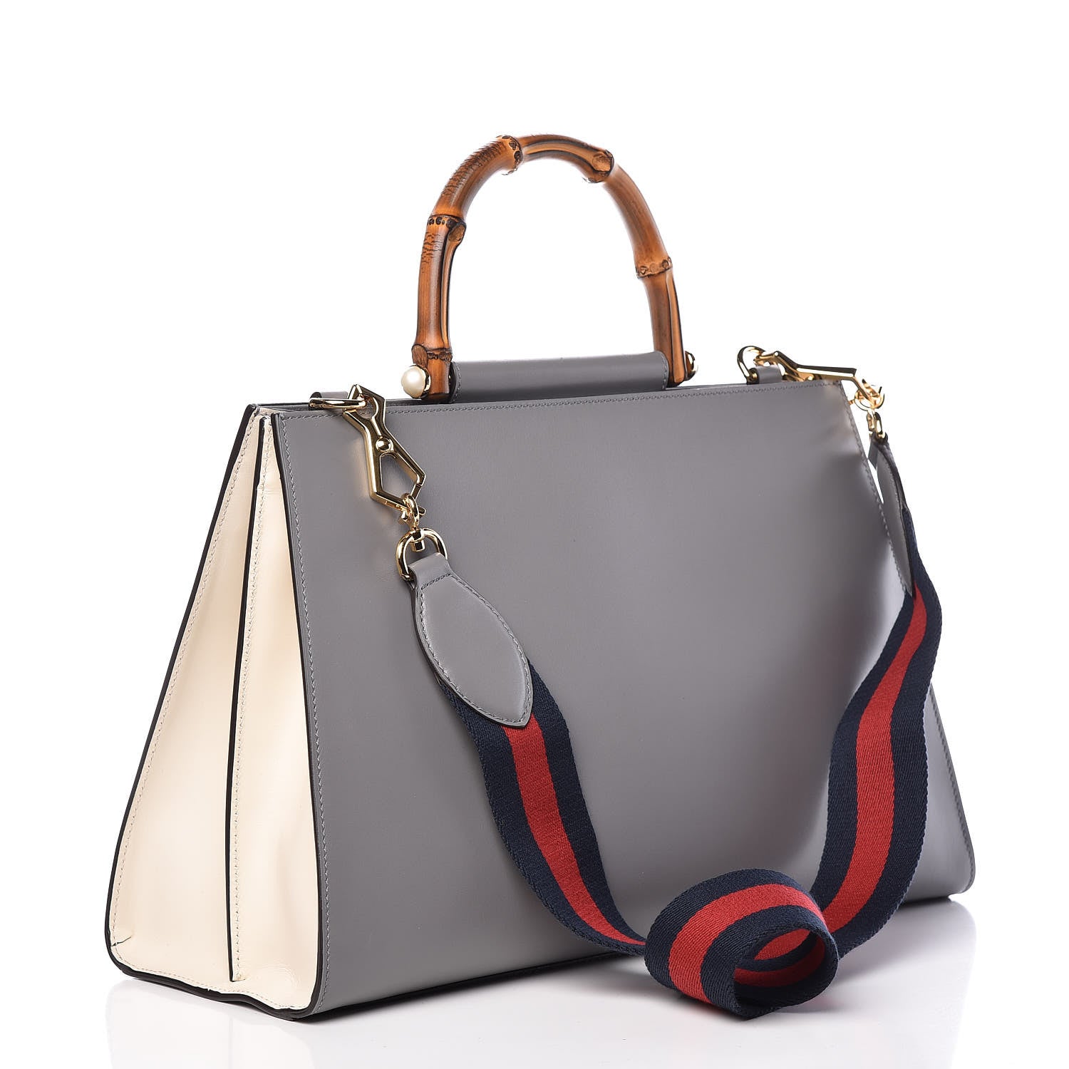 Gucci Nappa Bamboo Web Medium Nymphaea Top Handle Bag Deep Grey Mystic White 3 of 16