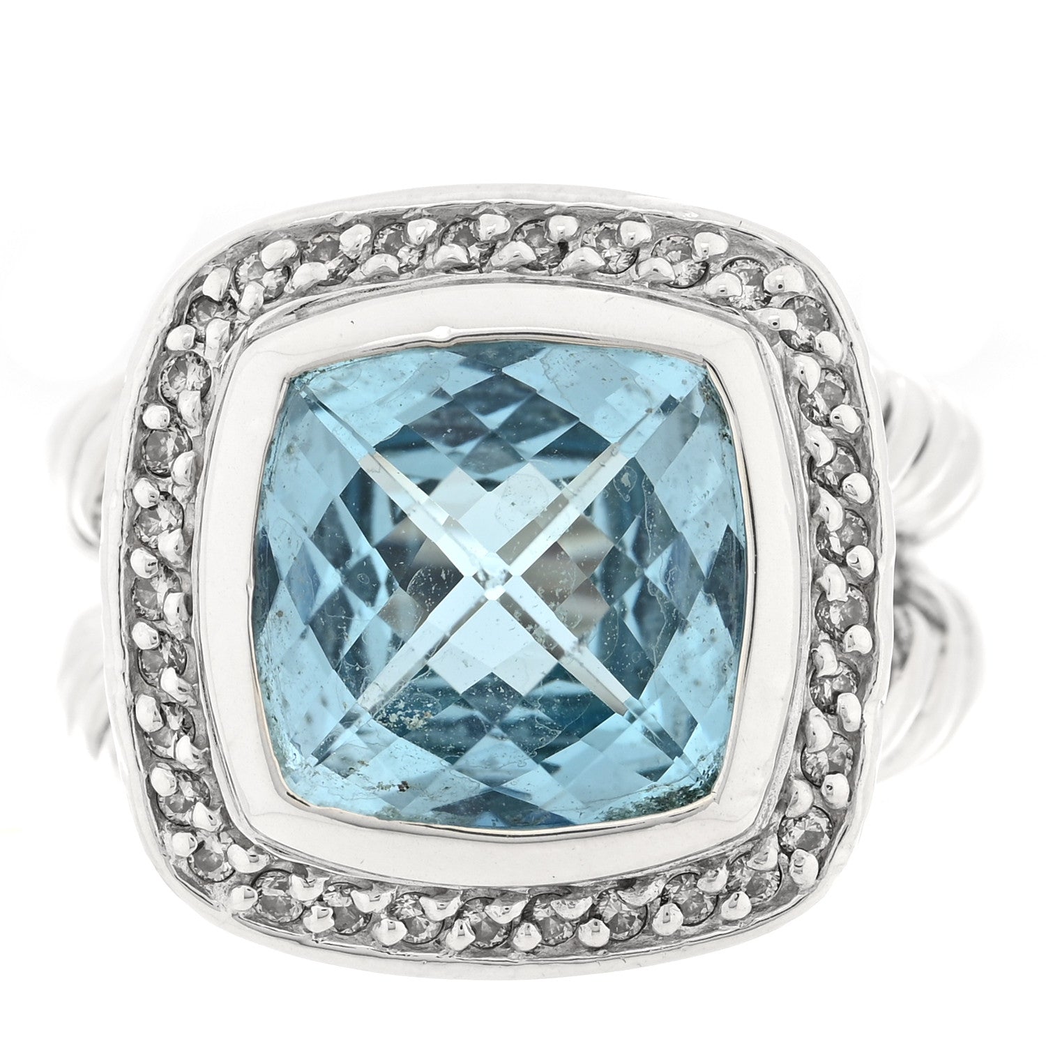 David Yurman Sterling Silver Diamond Blue Topaz 11mm Albion Ring 50 5.5 1 of 4