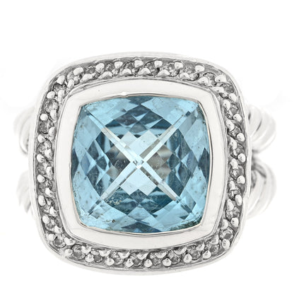 David Yurman Sterling Silver Diamond Blue Topaz 11mm Albion Ring 50 5.5 1 of 4