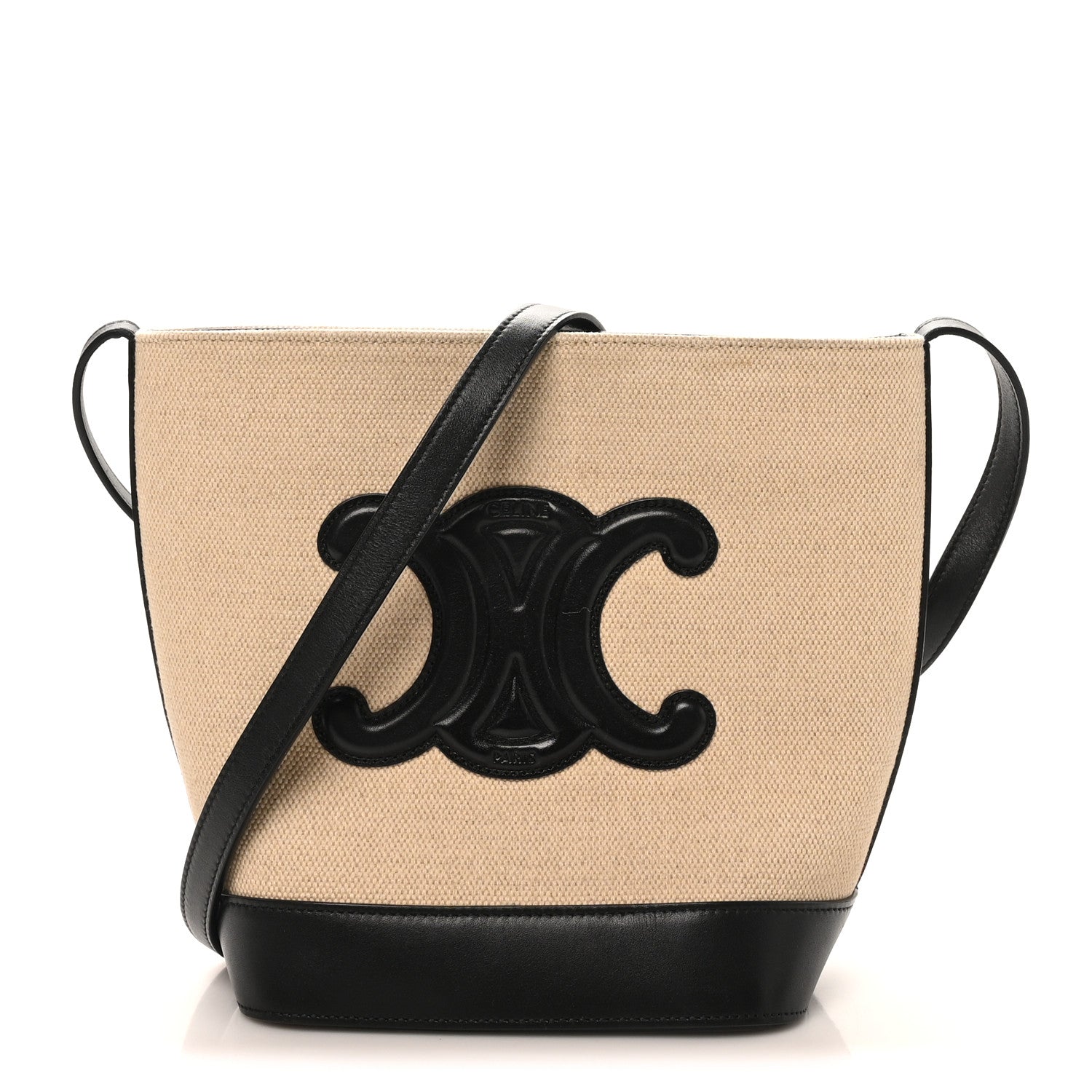 Celine Canvas Calfskin Triomphe Small Bucket Bag Vanilla Black 1 of 8