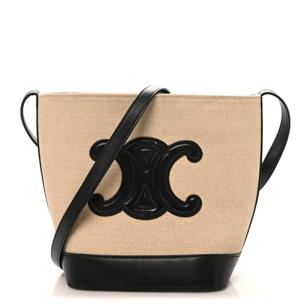 BAGATELLES POUR UN MASSACRE セリーヌ Celine Canvas Calfskin Triomphe Small Bucket Bag Vanilla Black