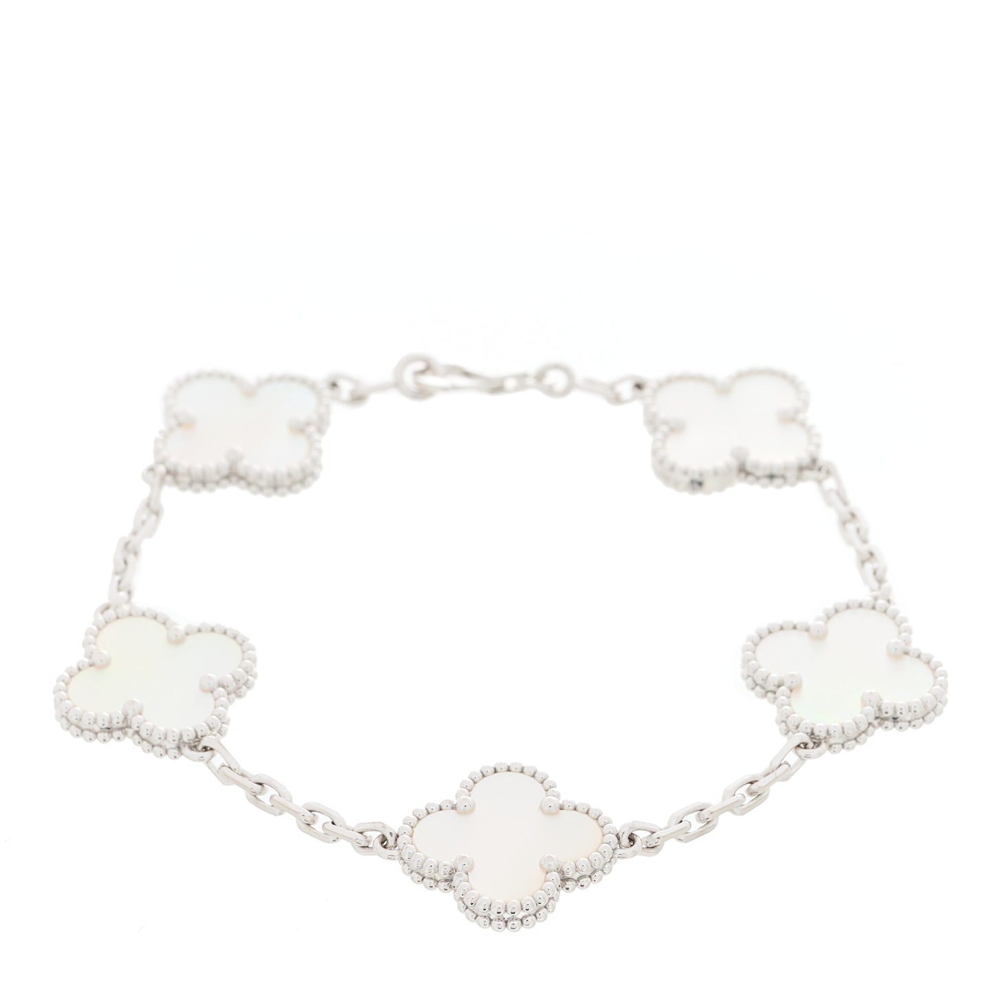 18K White Gold Mother of Pearl 5 Motifs Vintage Alhambra Bracelet