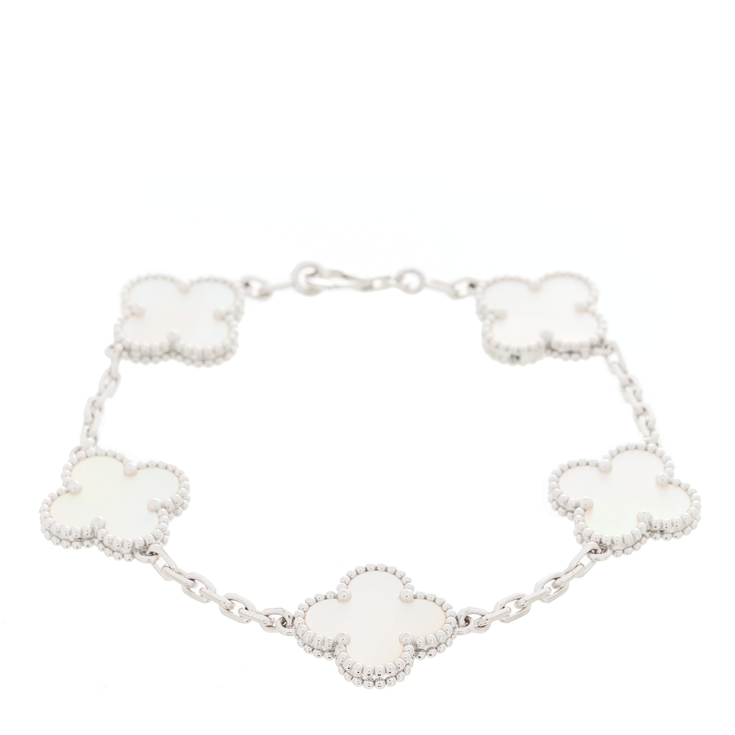 Van Cleef & Arpels 18K White Gold Mother of Pearl 5 Motifs Vintage Alhambra Bracelet 1 of 5