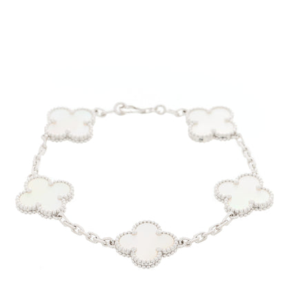 Van Cleef & Arpels 18K White Gold Mother of Pearl 5 Motifs Vintage Alhambra Bracelet 1 of 5