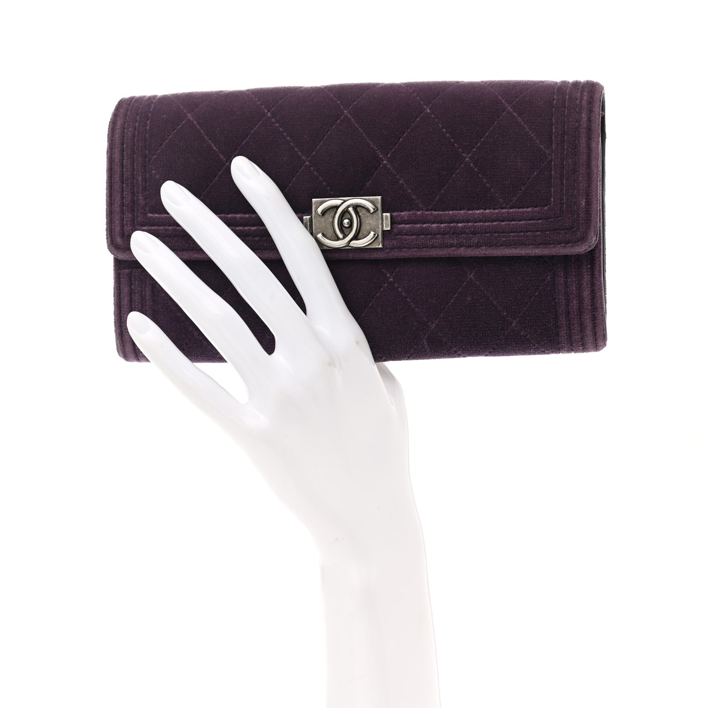 Velvet Quilted Large Boy Gusset Flap Wallet Purple