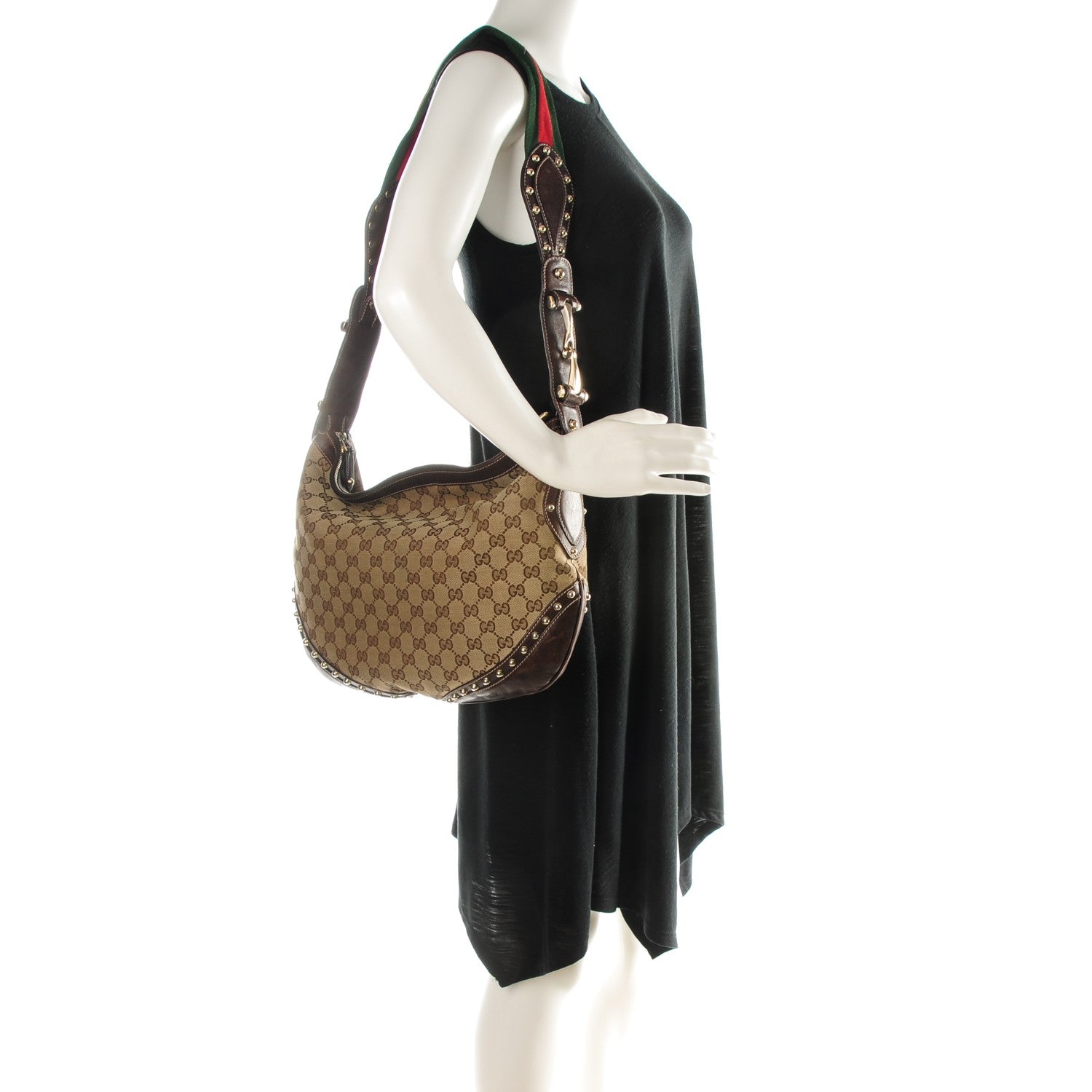 Gucci Monogram Web Studded Pelham Shoulder Bag Dark Brown 2 of 7