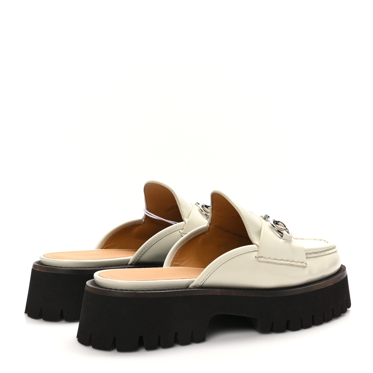 Cordovan Lux Horsebit Platform Mules 36.5 Mystic White
