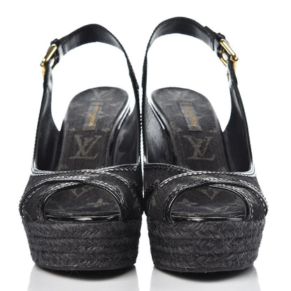 Louis Vuitton Denim Patent Espadrille Wedges 38 Black 2 of 9