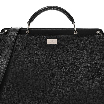 Fendi Cuoio Romano Selleria Vitello Grace Glazed Fabric FF 1974 Large Peekaboo Iconic Essential Satchel Black 8 of 10