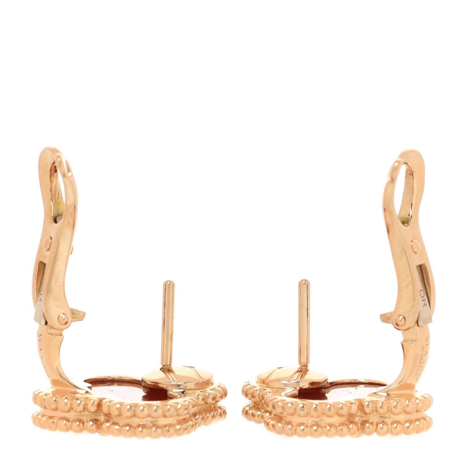 Van Cleef & Arpels 18K Yellow Gold Carnelian Vintage Alhambra Earrings 3 of 5