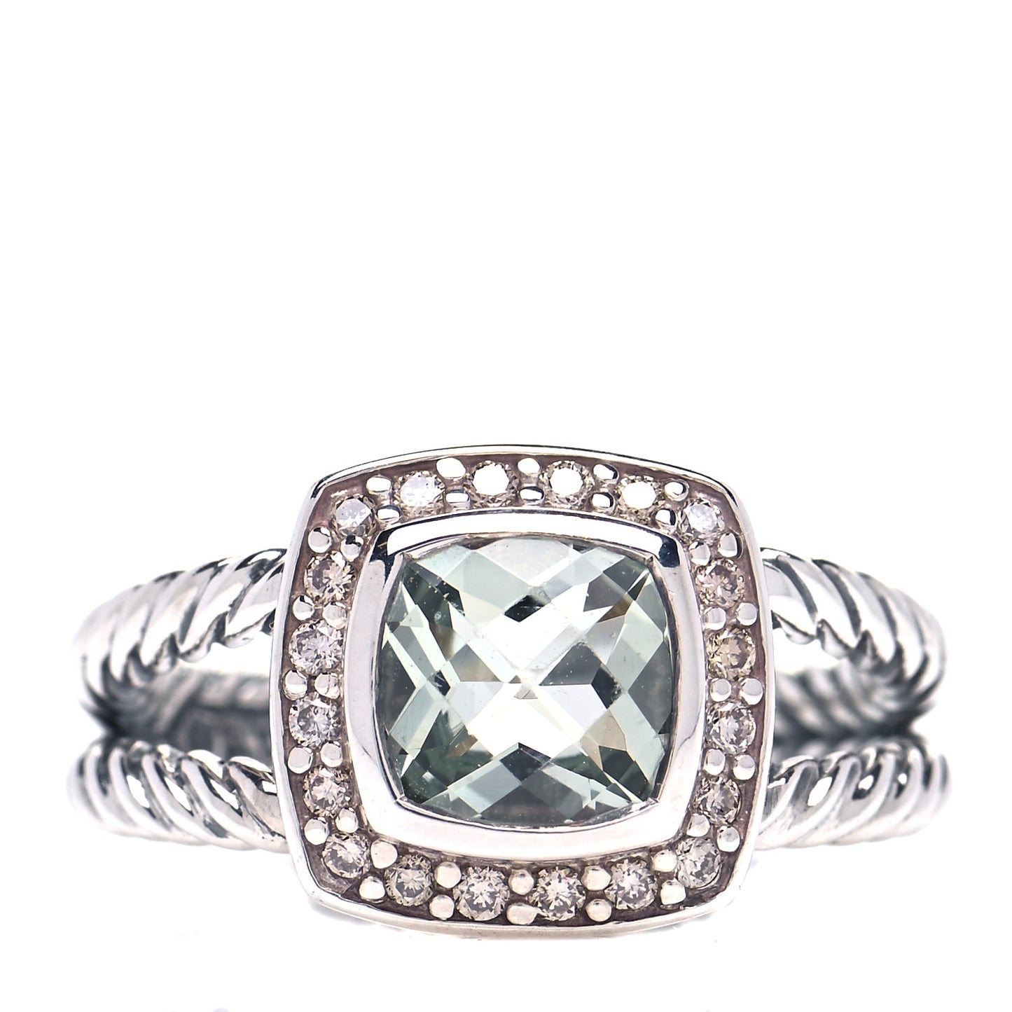 Sterling Silver Diamond Prasiolite 7mm Petite Albion Ring 52 6