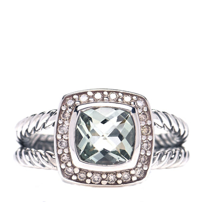 David Yurman Sterling Silver Diamond Prasiolite 7mm Petite Albion Ring 52 6 1 of 4