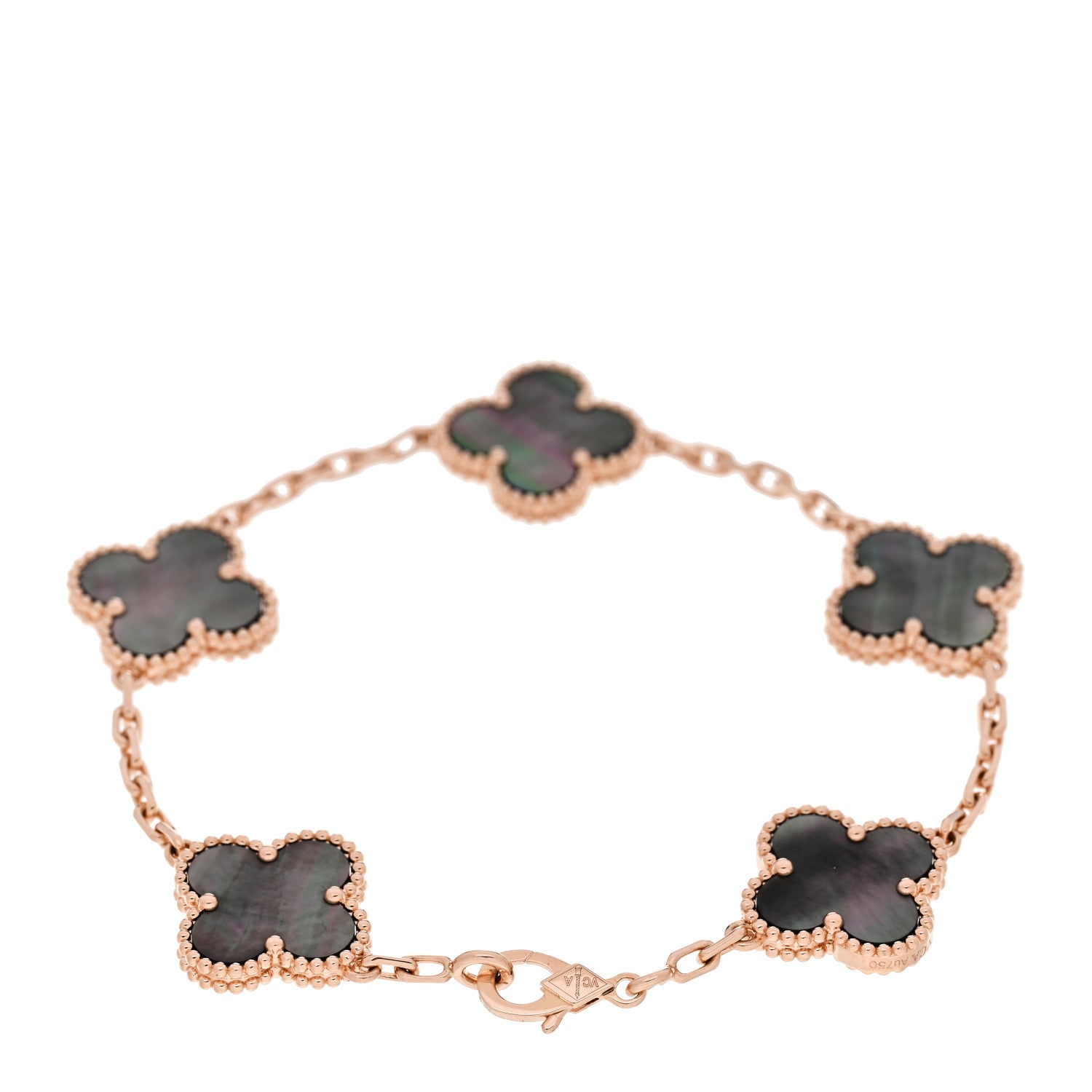 Van Cleef & Arpels 18K Rose Gold Gray Mother of Pearl 5 Motifs Vintage Alhambra Bracelet 2 of 5