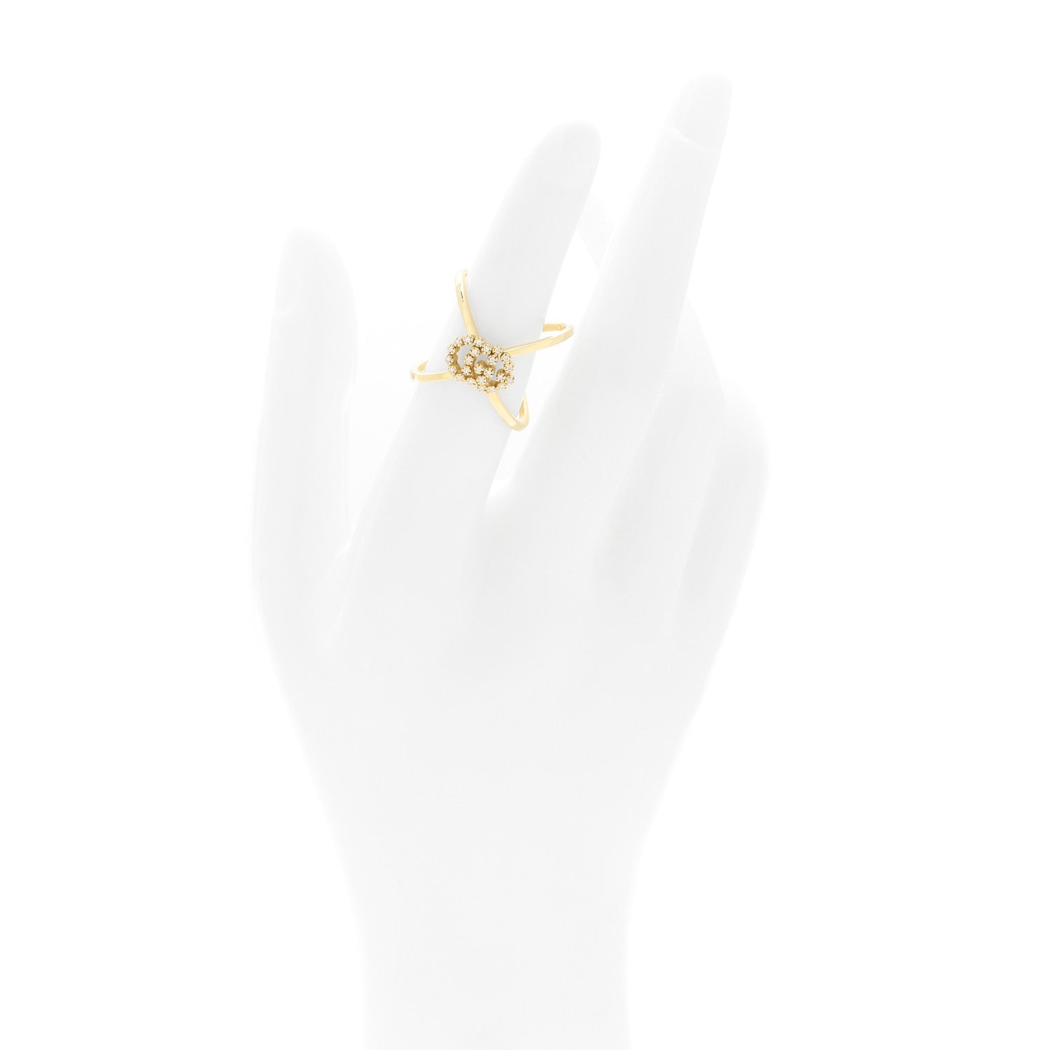 Gucci 18K Yellow Gold Diamond Running G Cross Ring 52 6 2 of 4