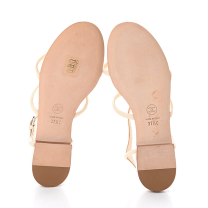 Chanel Lambskin Pearl Thong Sandals 37.5 Beige 6 of 7