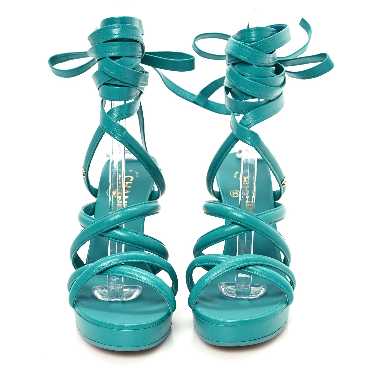 Chanel Goatskin Parthenon Platform Sandals 39.5 Turquoise 2 of 9