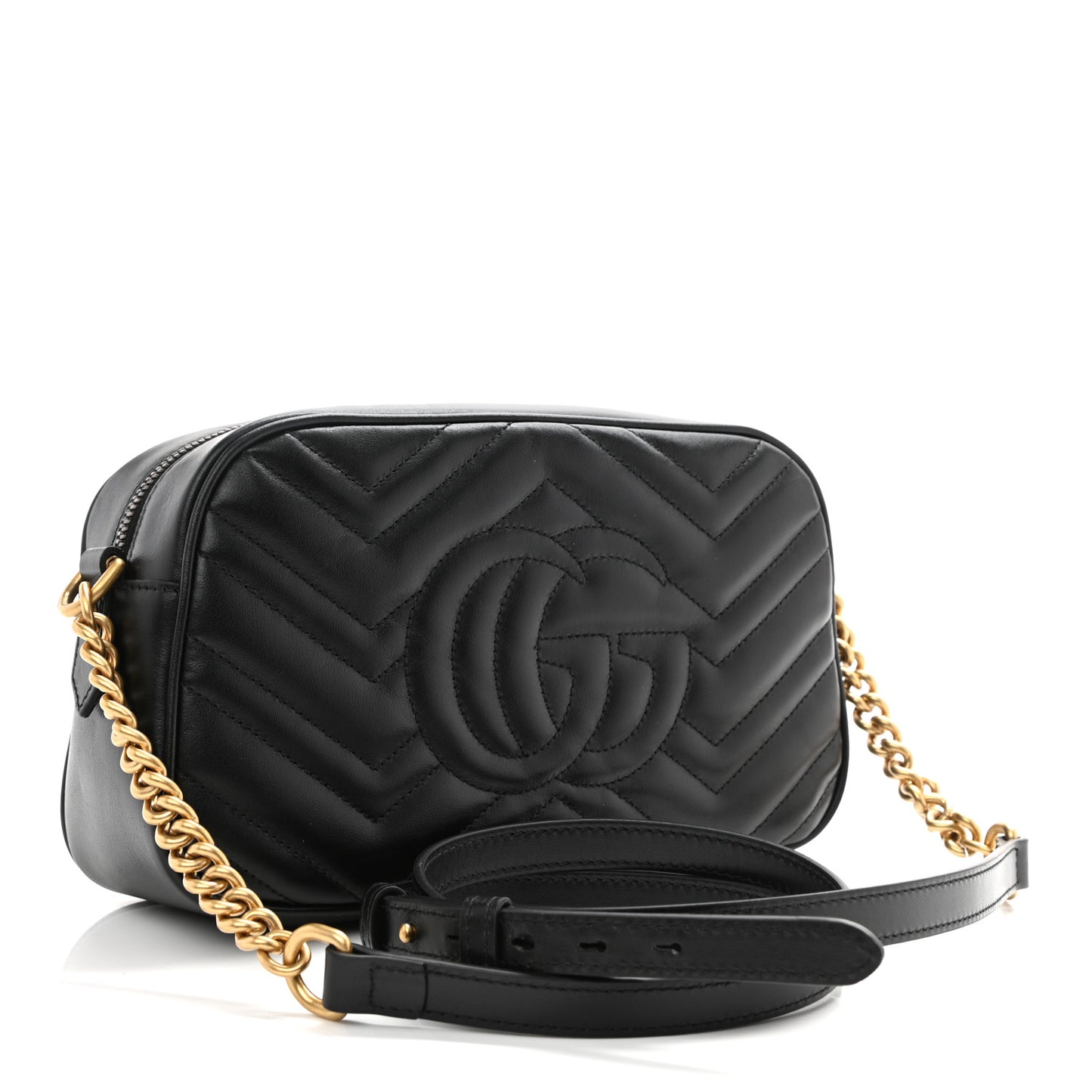Calfskin Matelasse Small GG Marmont Chain Shoulder Bag Black