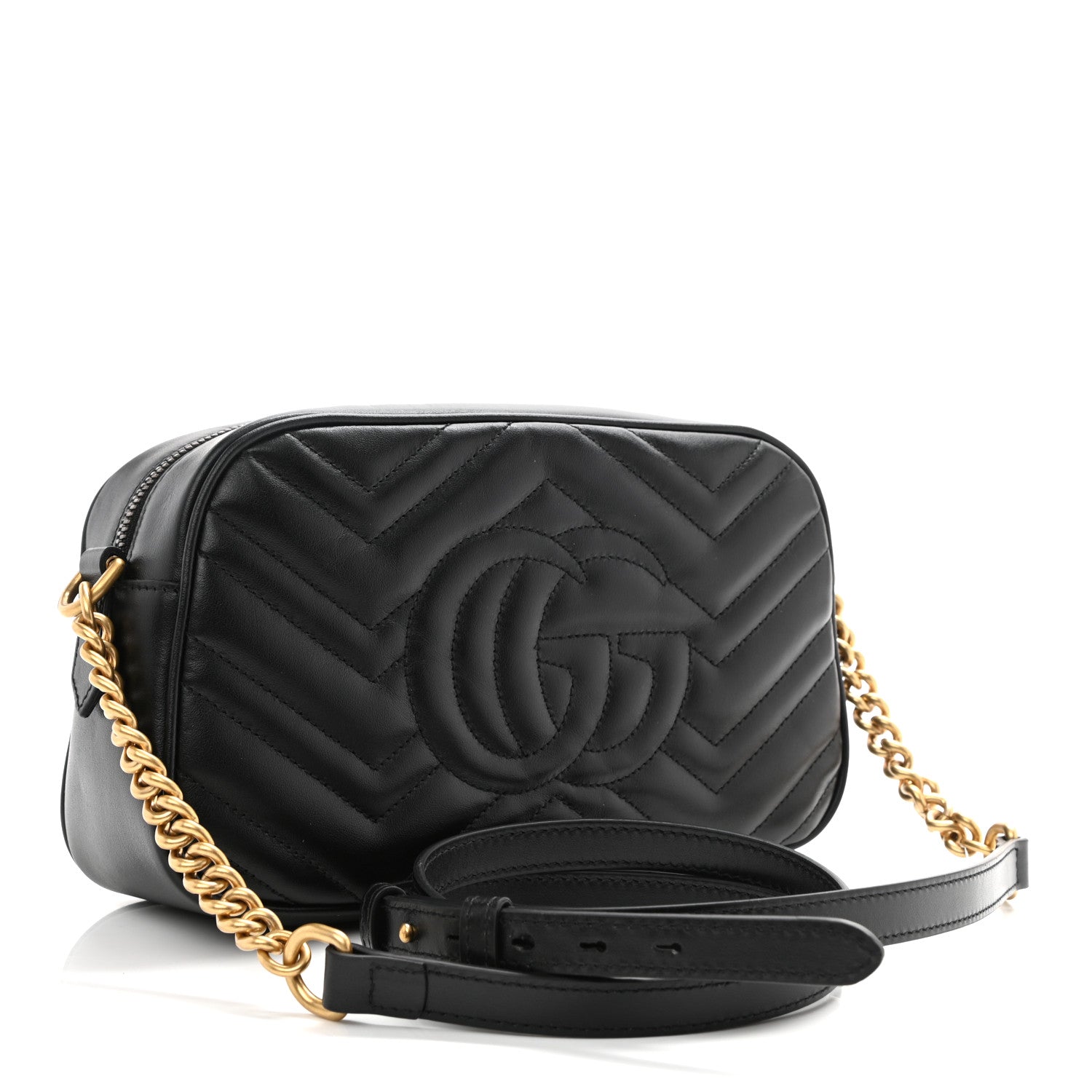Gucci Calfskin Matelasse Small GG Marmont Chain Shoulder Bag Black 3 of 8