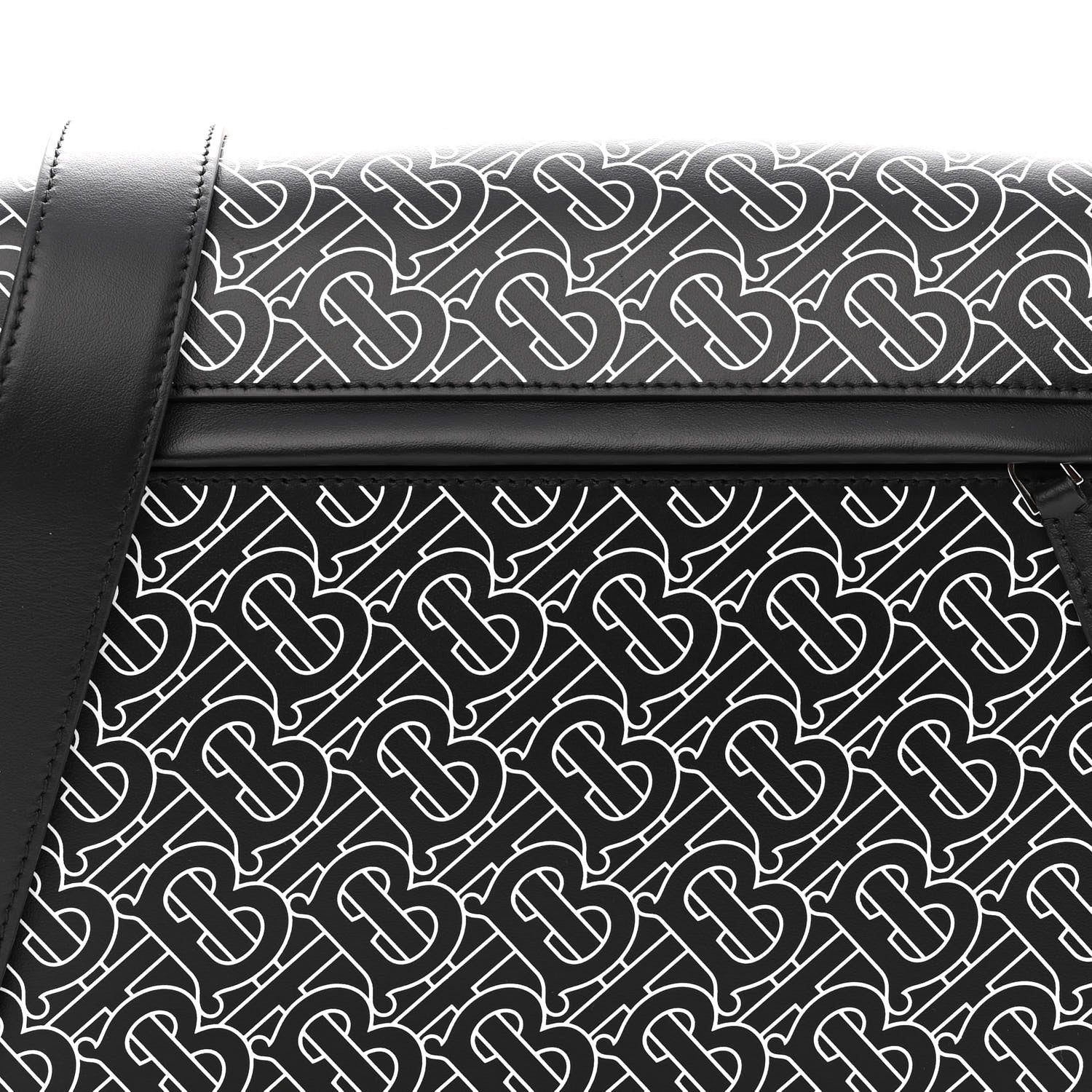 Burberry Calfskin Monogram TB Print Messenger Bag Black White 7 of 9