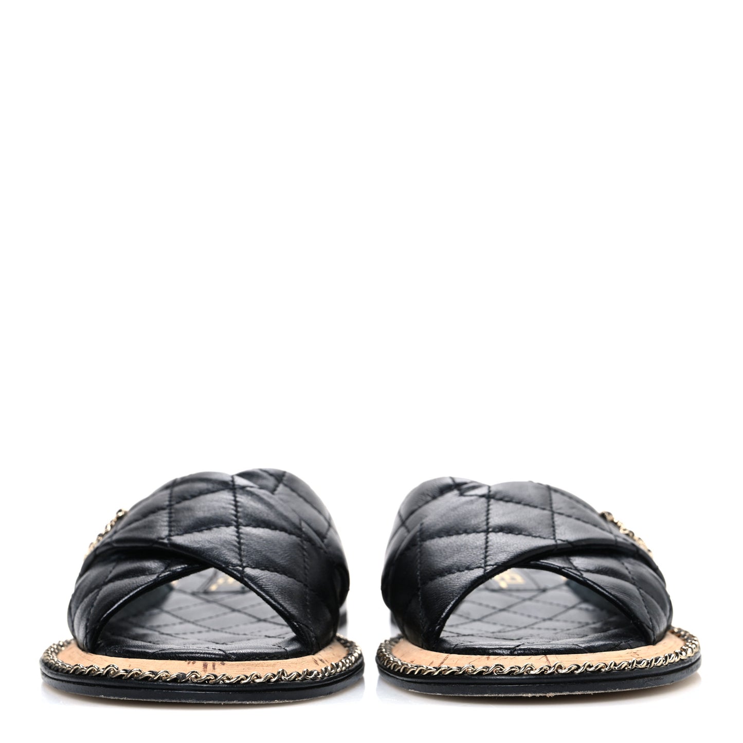 Lambskin Quilted Chain CC Sandals 36 Black