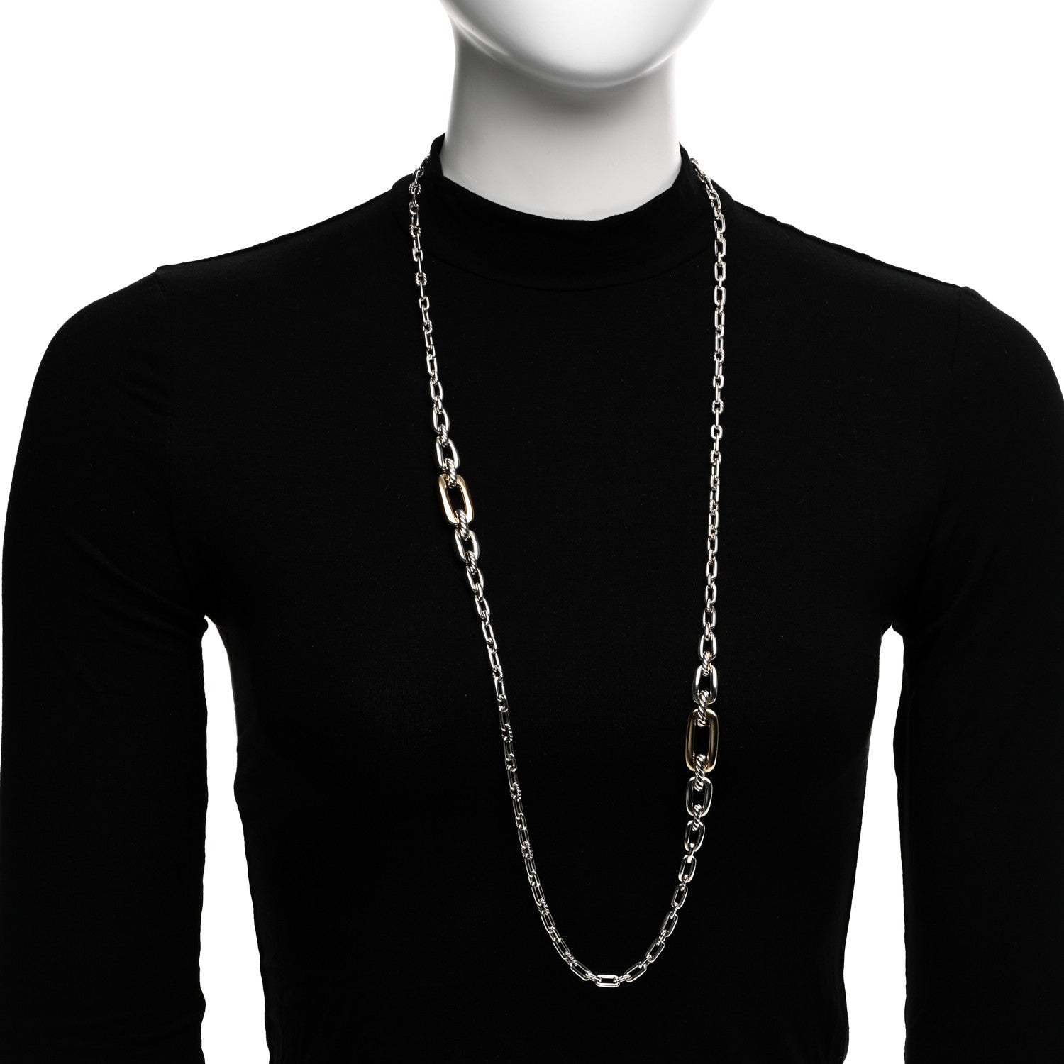 David Yurman Sterling Silver 18K Yellow Gold Wellesley Long Chain Link Necklace 2 of 4