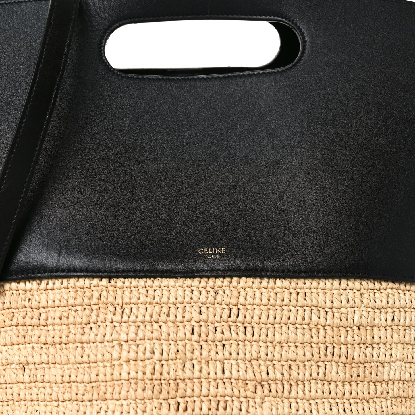 Raffia Calfskin Basket Bag Natural Black