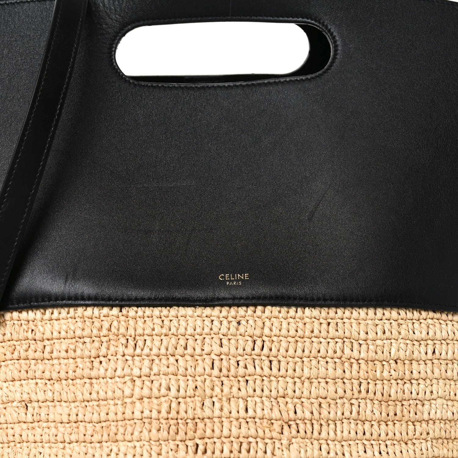 Celine Raffia Calfskin Basket Bag Natural Black 9 of 11