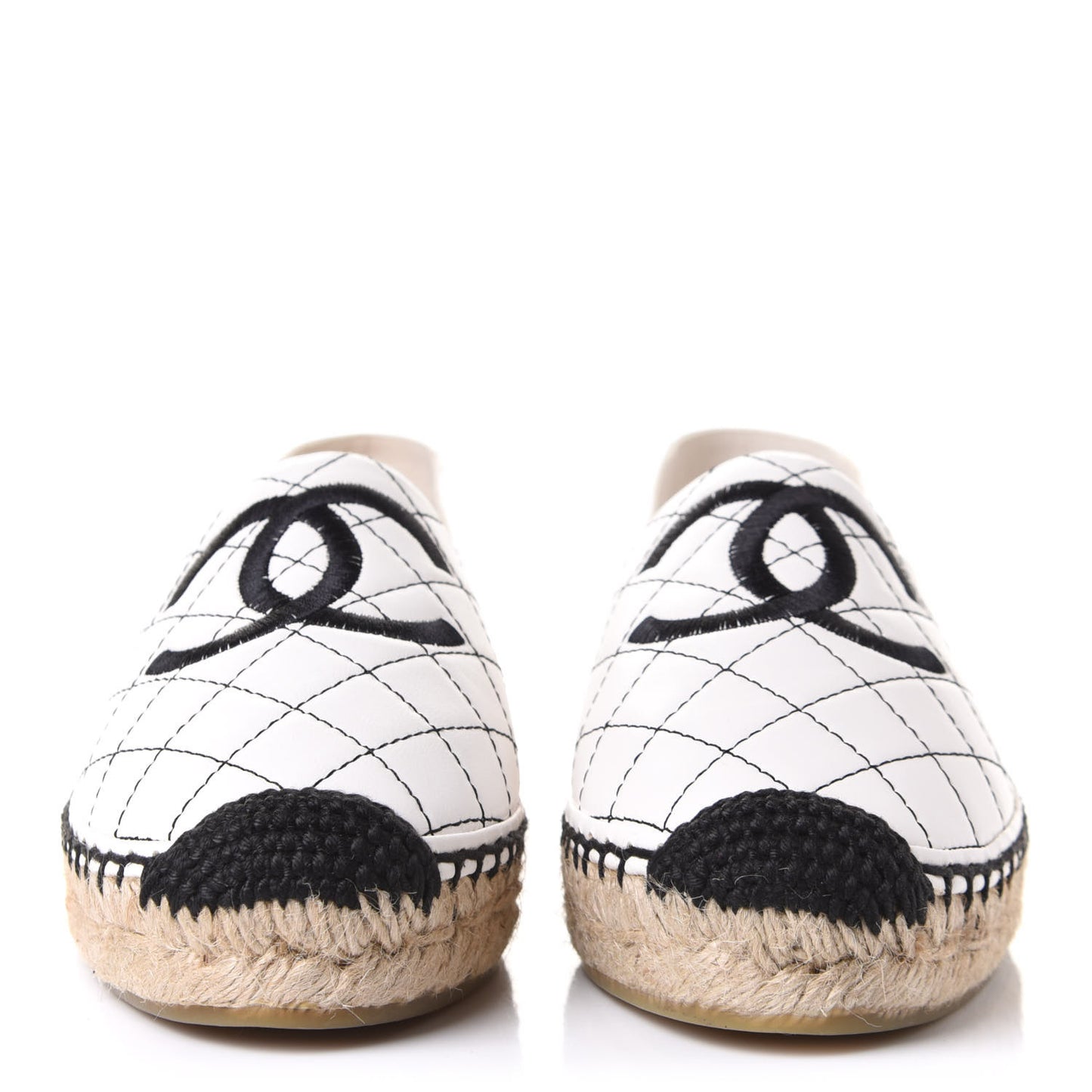 Lambskin Stitched CC Espadrilles 38 White Black