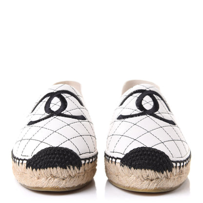 Chanel Lambskin Stitched CC Espadrilles 38 White Black 2 of 10